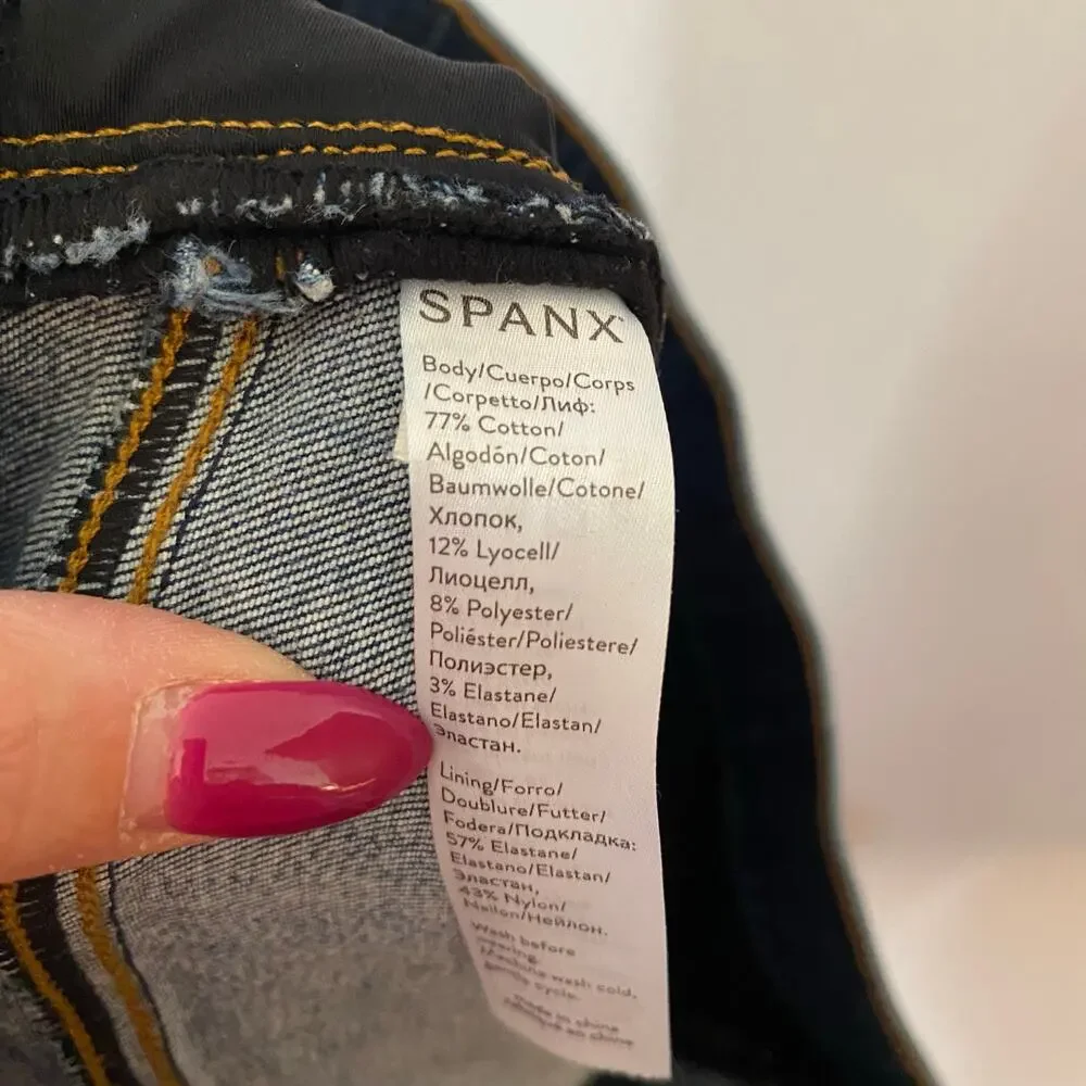 SPANX Distressed Skinny Jeans Dark Wash Preppy Shapewear Women's size Medium